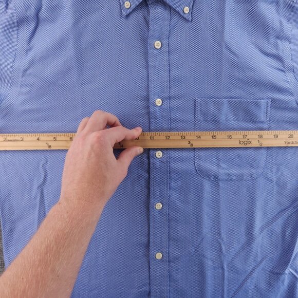 Peter Millar Check Button-Down Cotton Nanoluxe Medium Blue Long Sleeve Mens - Picture 13 of 16